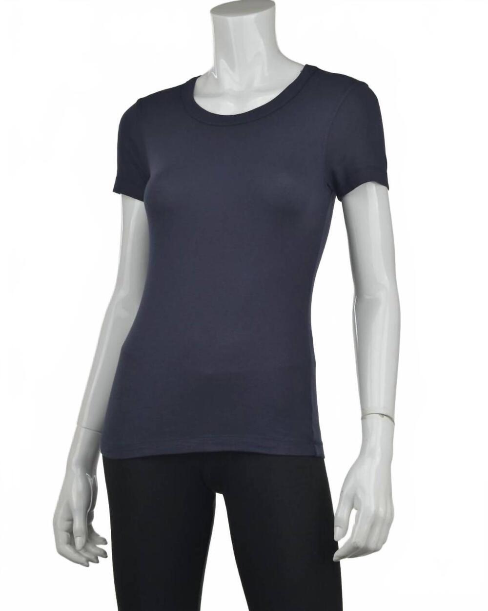 NEW CROWN JEWEL women's luxx short sleeve crewneck top in midnight